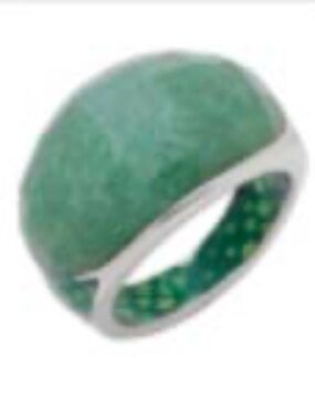 JADE & ENAMEL RING, GREEN & SILVER, SIZE 8, by SIGAL, TAG ON, NEW, NEVER WORN